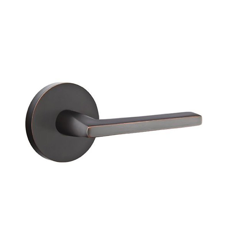 Helios Round Privacy (Bed & Bath) Door Lever with Round Rosette, Right, Oil Rubbed Bronze