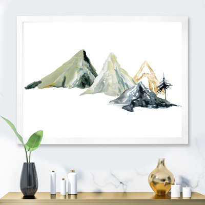 Hiver, paysage de montagne bleu foncé minimaliste I - peinture sur toile à cadre flottant