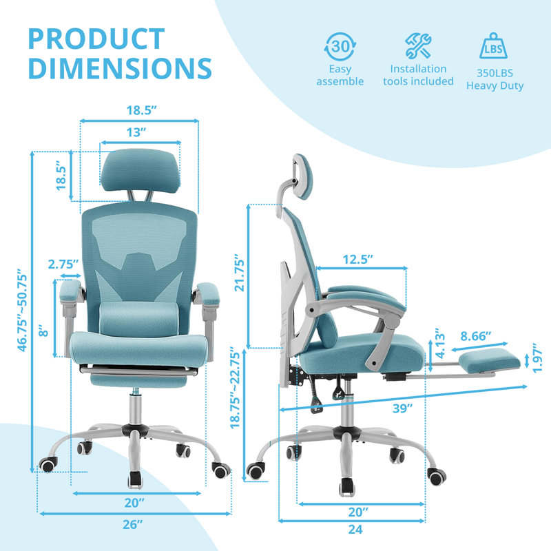 Lienhardt Home Office Desk Chair with Footrest, High-Back Mesh Rolling Swivel Reclining Chairs with Wheels, Comfortable Headrest, Lumbar Support, Comfy Arms for Home, Office, Gaming, Student