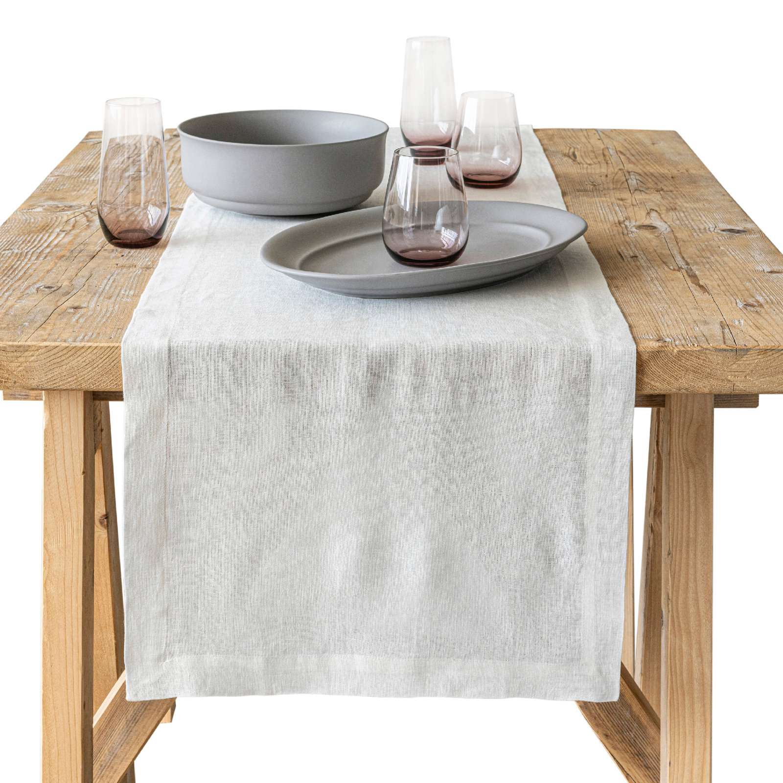 100% Linen Table Runner, Ivory, 18" W x 108" L