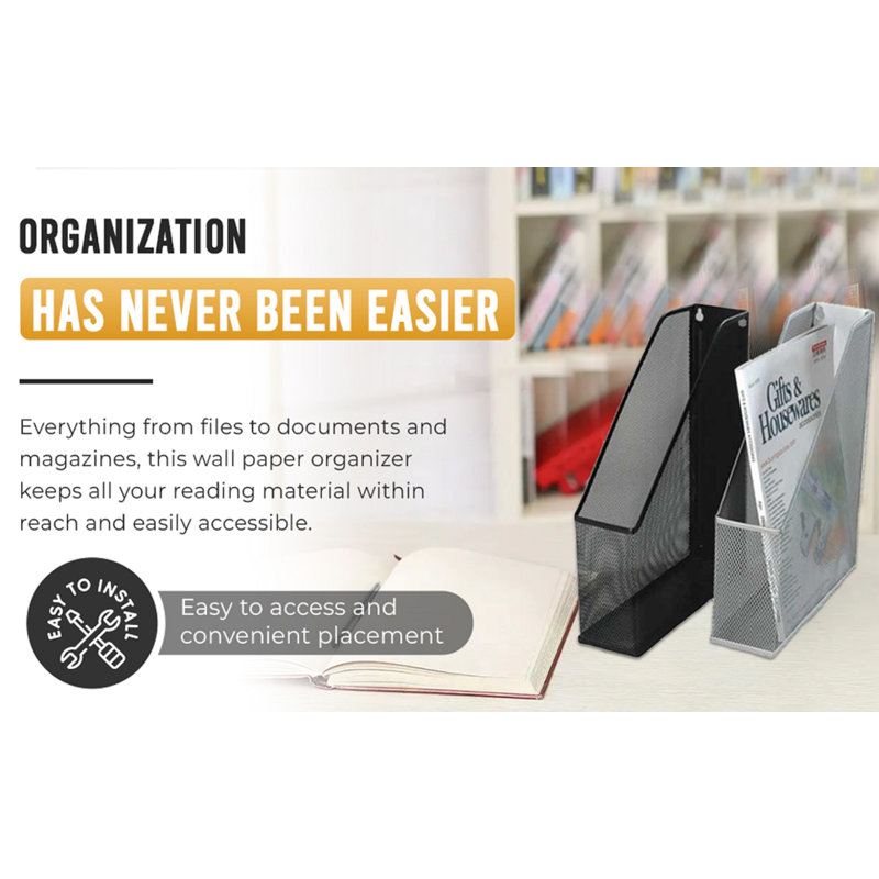 Mesh File Magazine Holder, Silver, 12" H x 3" W x 10" D