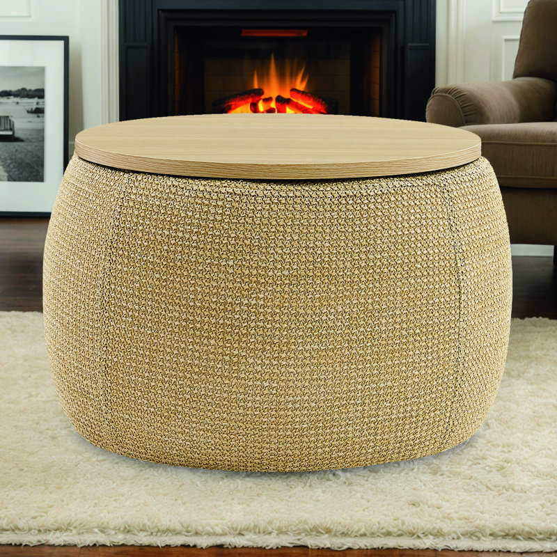 Repose-pieds et table d'appoint élégants multi-fonctions avec rangement, Brun / Beige