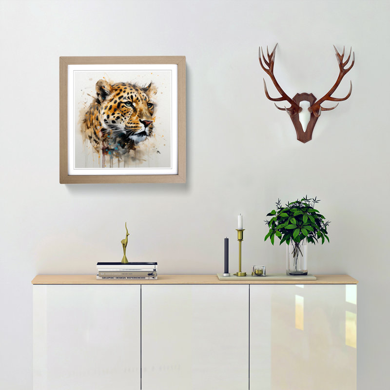 Leopard Gestural Art No.1 - Framed Print, Oak