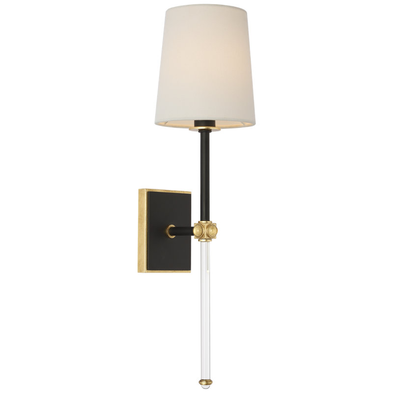 Julie Neill Lucia 21" Cordless Sconce with Linen Shade, Matte Black/Crystal