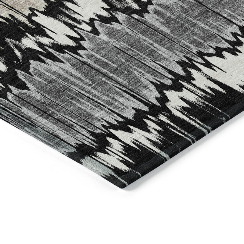 Tapis extérieur lavable rayé noir et gris 8 pi