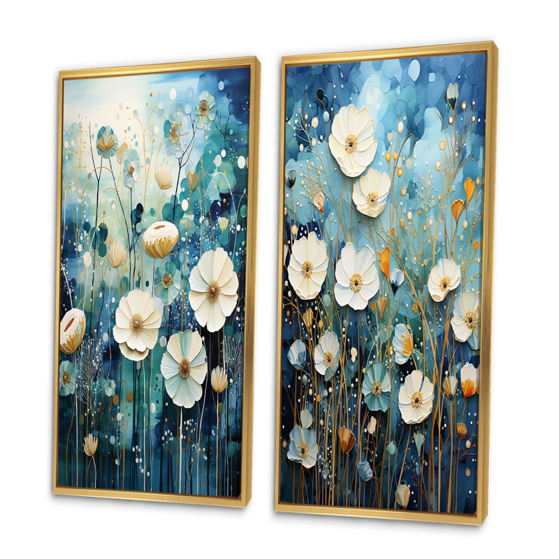«Blue Tranquil Gardens», 2 pièces sur toile, Encadrement doré, H 32 po x l 32 po