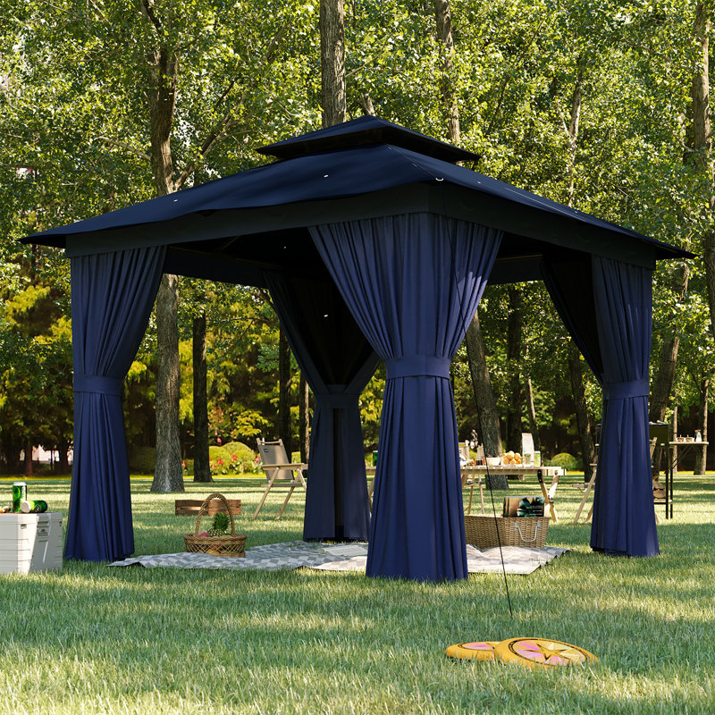Jolydale 8x8 Ft Outdoor Gazebo With Double Roof, Patio Canopy With Mosquito Netting And Curtains, Suitable For Patios, Lawn And Backyard
