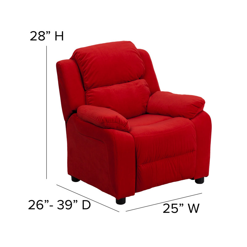 Deluxe Padded Contemporary Kids Recliner with Storage Arms, Microfiber - Red