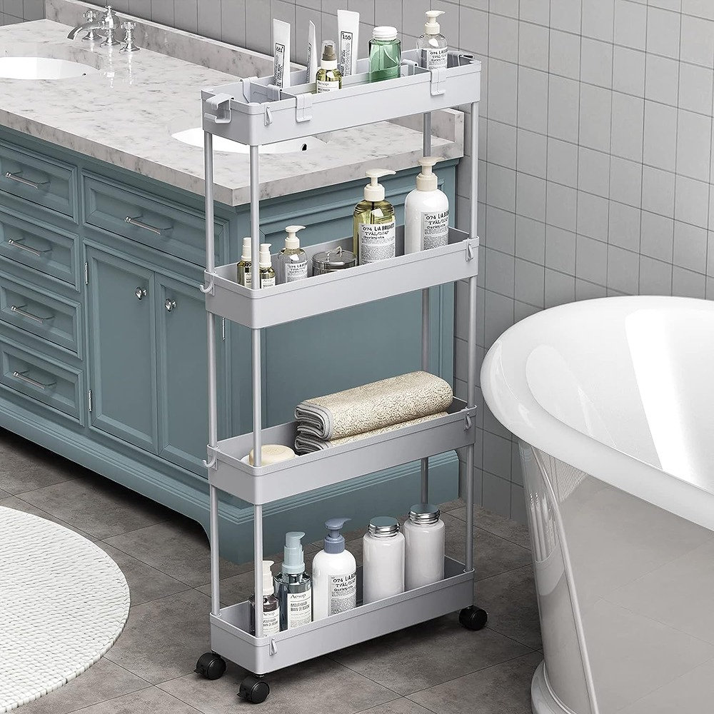SPACELEAD Slim Storage Cart 4 Tier,Bathroom Storage Organizer Rolling ...