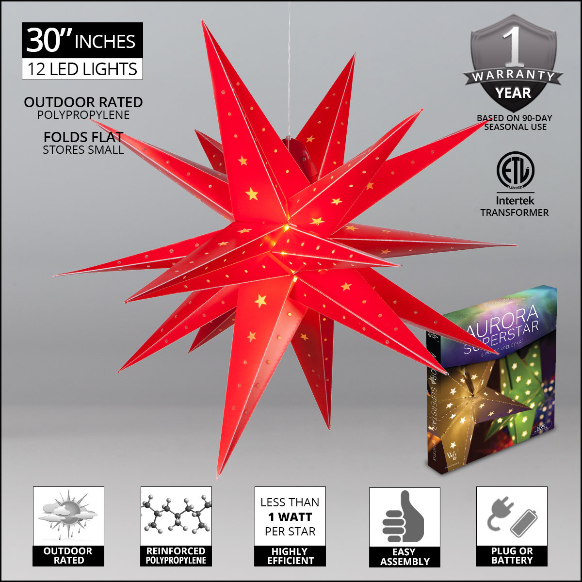 LED Lantern, 30" H x 30" W x 30" D, Red
