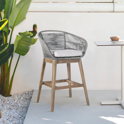 Arra Indoor or Outdoor Counter or Bar Height Bar Stool in Eucalyptus Wood with Rope by Lark Manor