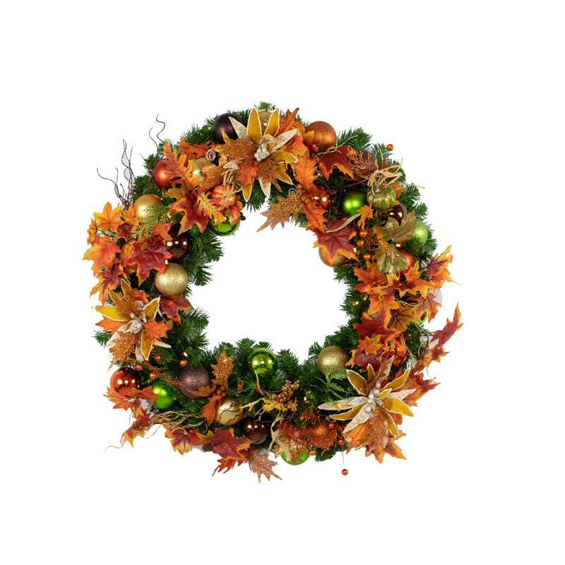 Decorated Fall Lighted PVC Wreath