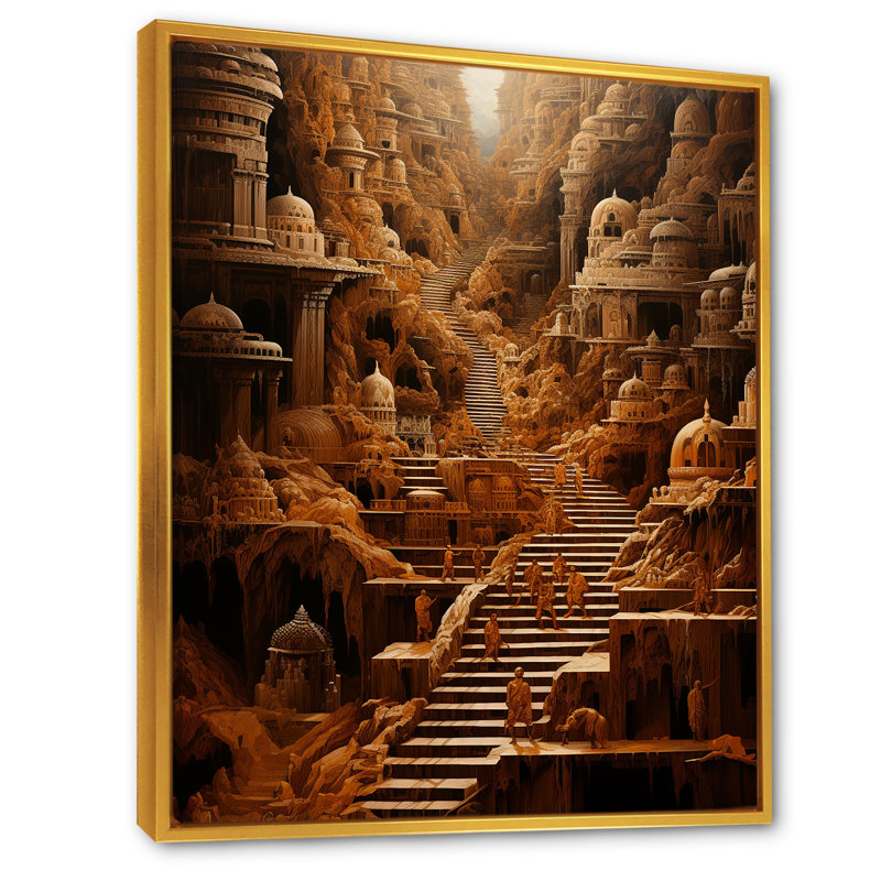 «Hinduism Yatras Sandalwood Steps I», reproduction d'art sur toile, Cadre flottant doré, H 32 po x l 24 po x P 1 po
