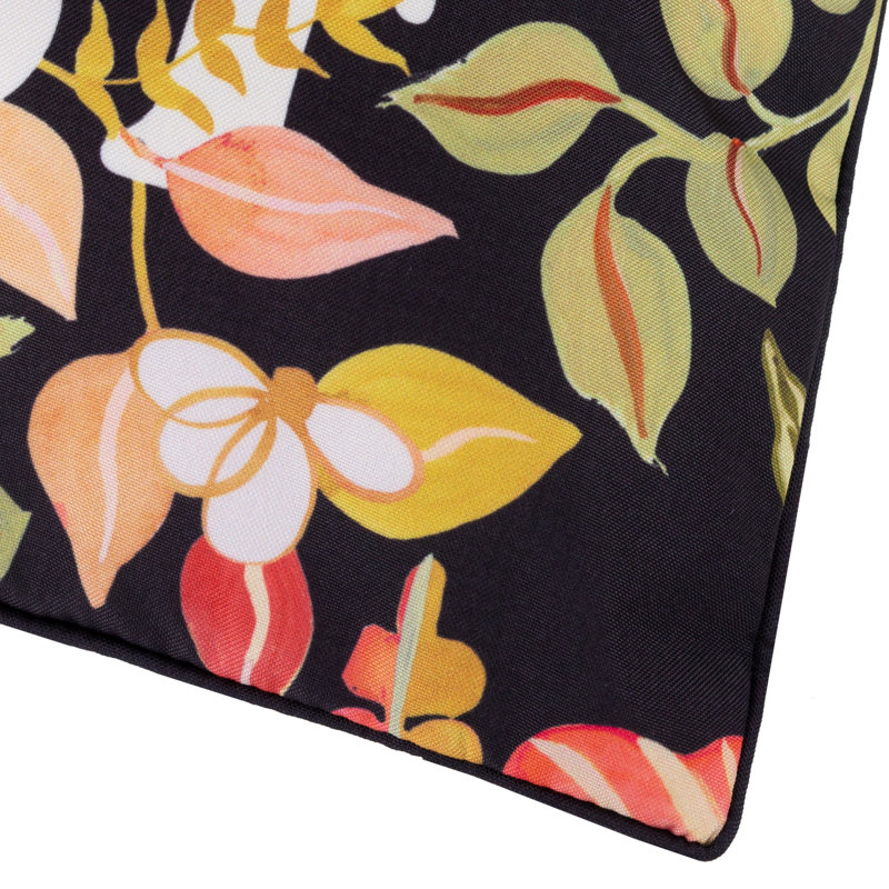 Tropical Bloom Indoor / Outdoor Floral Square Throw Cushion, Black/Pink/Green Tropical Bloom Lost