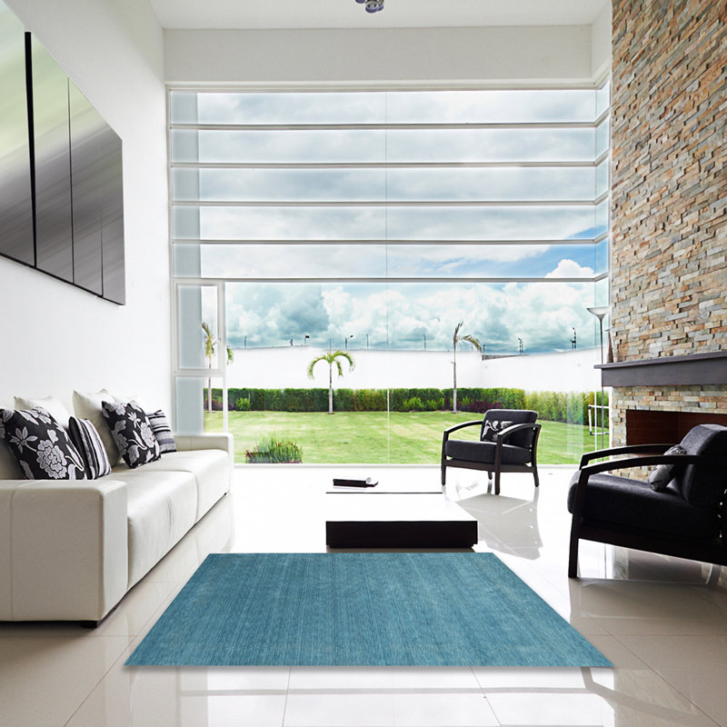 Tapis contemporain bleu, Carré 3 pis