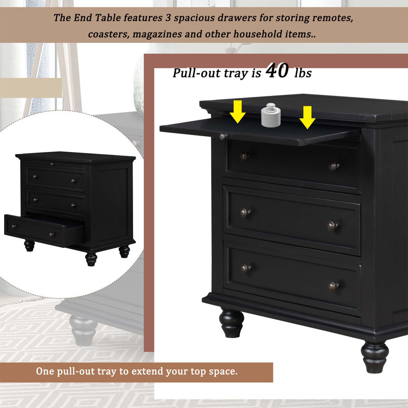 Darshon 3 - Drawer End Table, Black