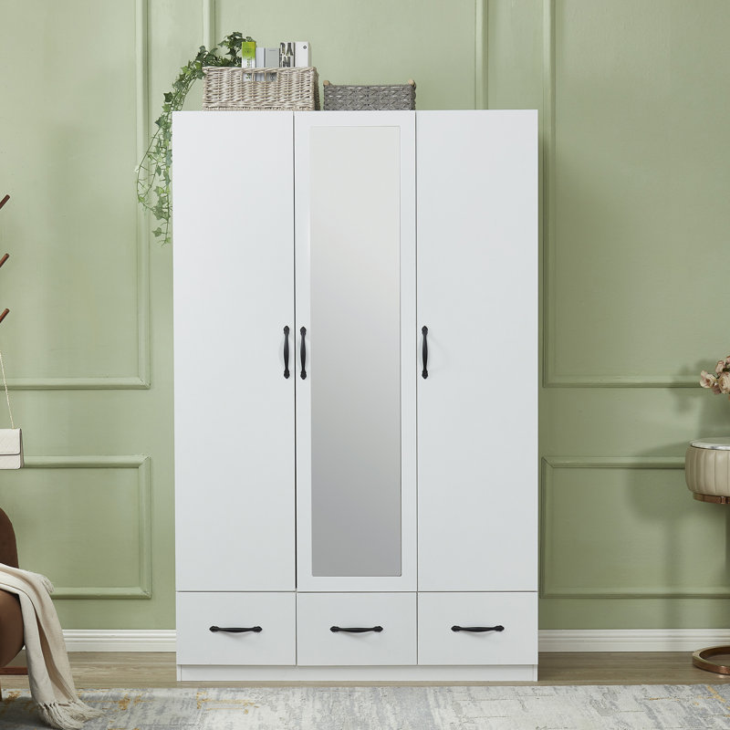Armoire en bois manufacturé avec miroir, blanc