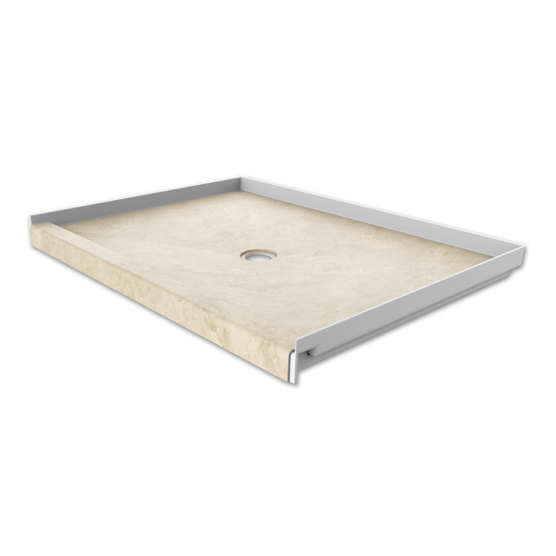 FlexStone® 48"W x 34"D Alcove Shower Base with Center Drain in Creme Travertine, Creme Travertine