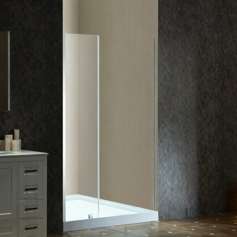Panneau de douche simple fixe 12 "x 76" avec verre transparent 3/8 "(10mm), Nickel brossé