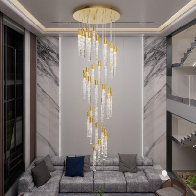 Modern Crystal Chandelier With 20 Lights - Dimmable LED Ceiling Light Fixture With Remote & App Control, Adjustable Height For Foyer, Staircase, Villa, Hallway