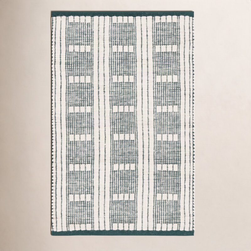Vermont 951 Flatweave Wool/Cotton Geometric Rug in Green/Ivory, Rectangle 6' x 9', Green