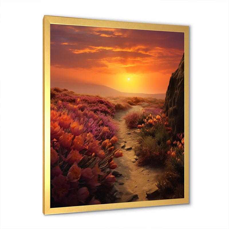 Succulent Sunset Field, Texas, Cadre doré simple, H 32 po x l 24 po x P 1 po