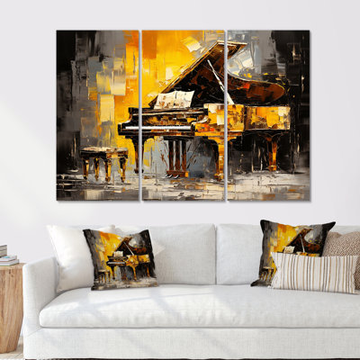«Yellow and Black Piano Jazzed Keys I», ensemble d'art mural sur toile piano