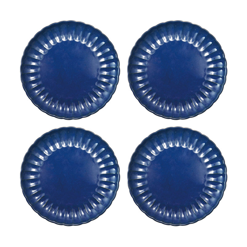 Assiette creuse ronde en grès avec glacis réactif, Bleu