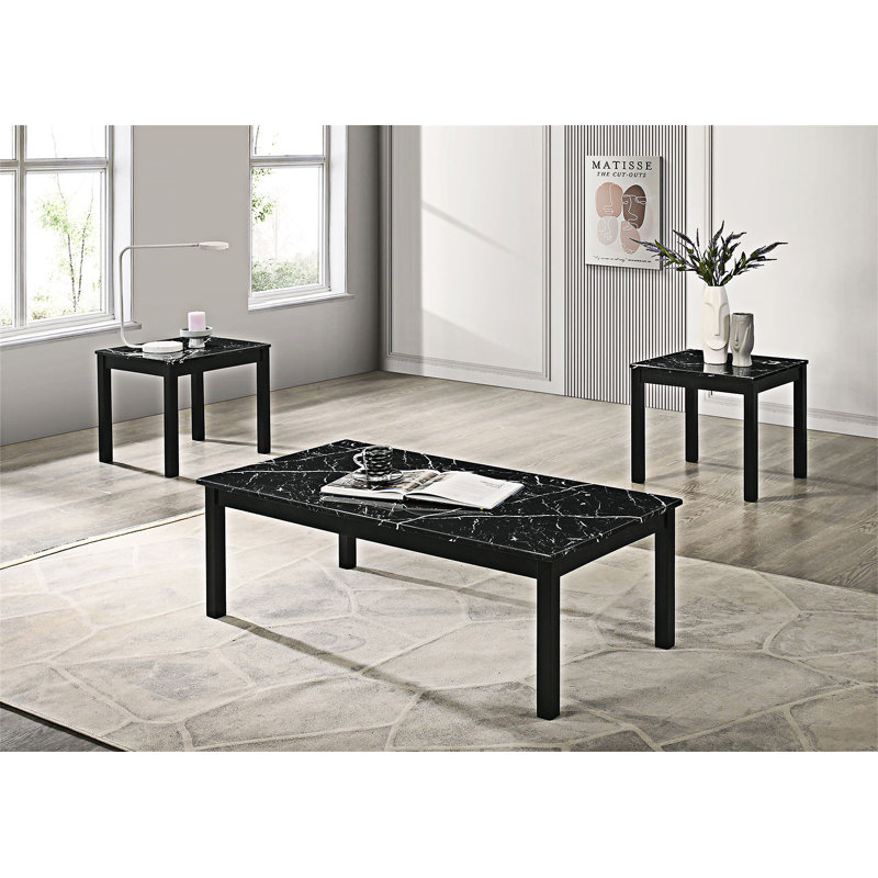 Contemporary Coffee Table And End Table Set, Black