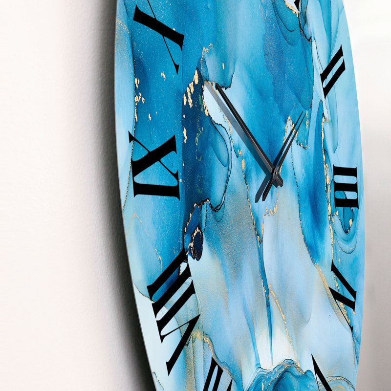 Horloge murale moderne de luxe bleue abstraite fluide VI, Grand