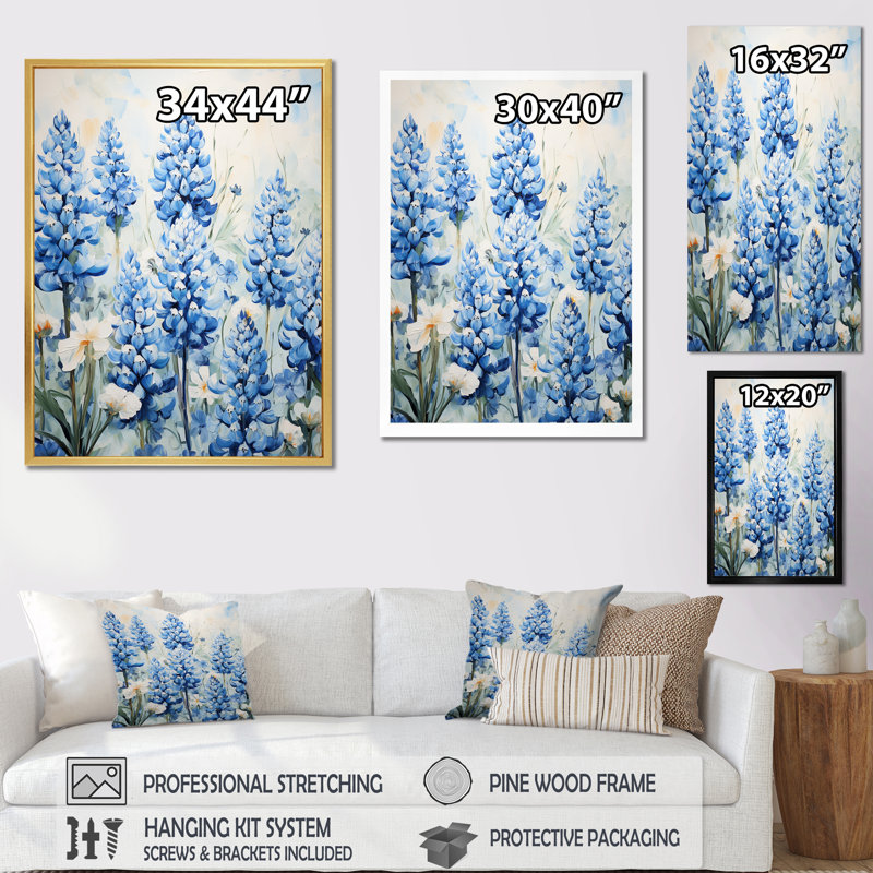 "Blue Bonnets Simplicity Meadow III", reproduction d'art sur toile, Blanc, H 44 po x l 34 po x P 1,5 po