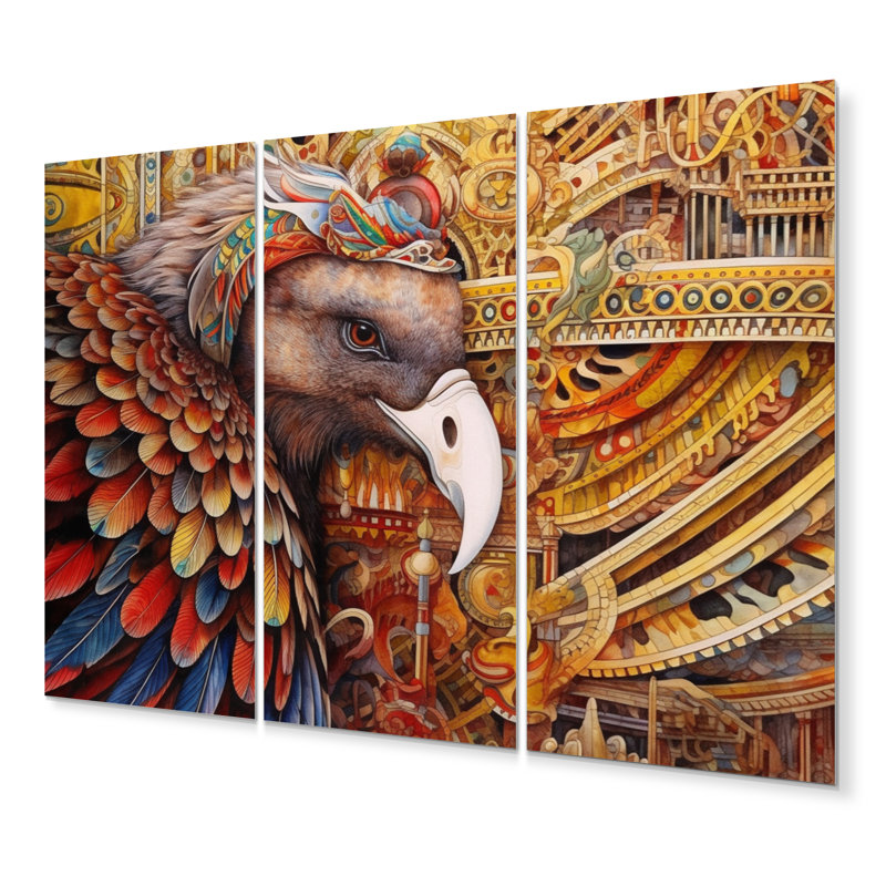 Vibrant Eagle Intricate Carvings Metal Wall Art Set