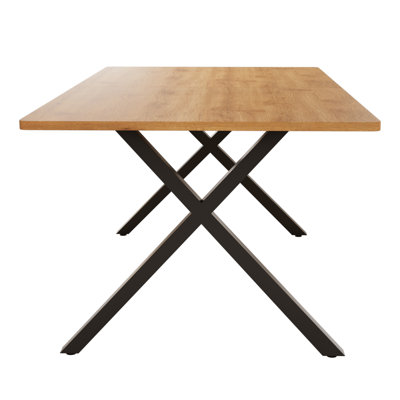 63''  Oak Modern Kitchen Dining Table , Mid-century Dining Table  For 4-6 Personal With Carbon Steel Legs