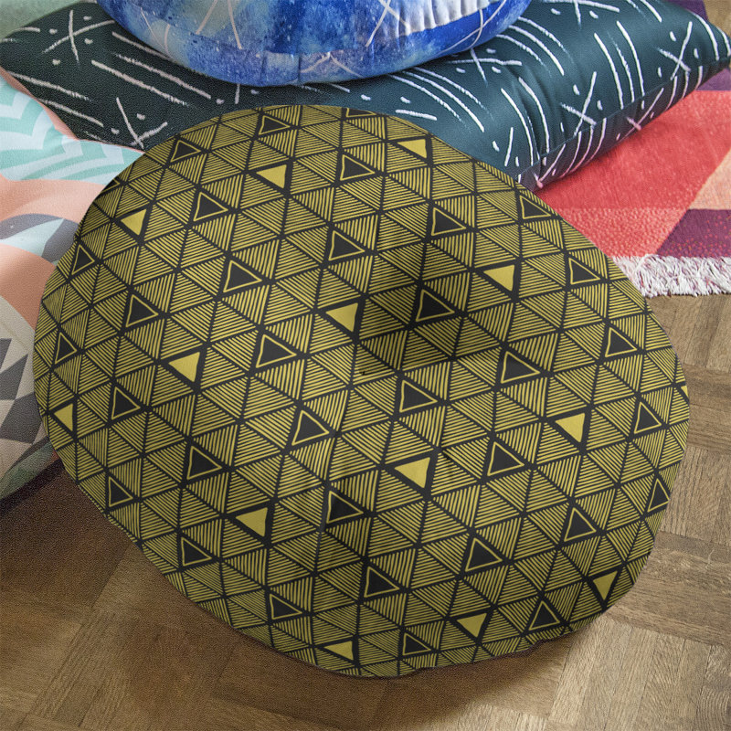 Coussin de sol classique à motif de triangles dessinés à la main, 26 po x 26 po, Jaune/noir
