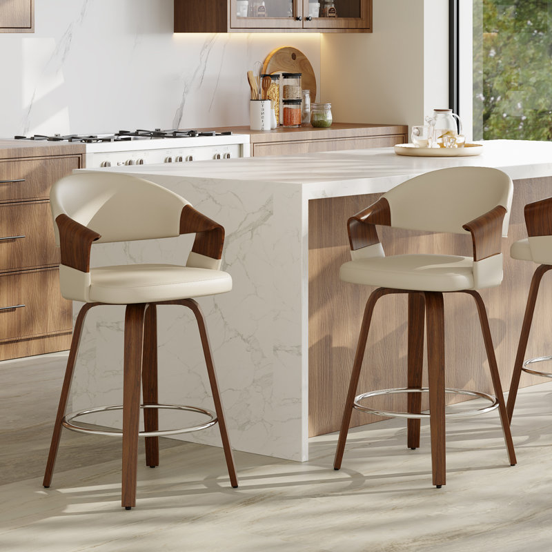Tabouret de bar 26 po Mid-Century, Crème