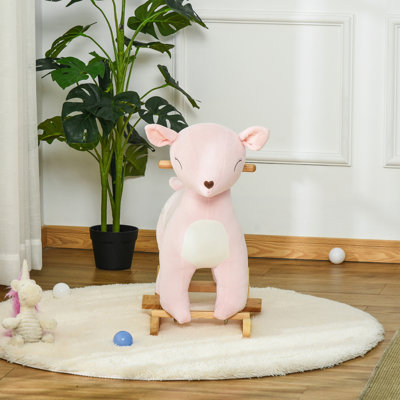 Cheval à bascule en forme de cerf pour enfants avec sons réalistes pour enfant 36-72 mois - rose