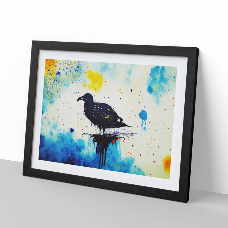 Seagull Splash Abstract - Single Picture Frame Painting, Black , 34cm H x 46cm W x 2cm D