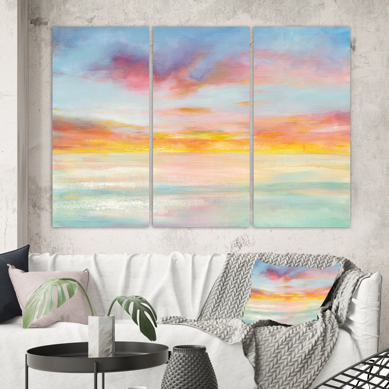 « rose et bleu pastel » de qualité supérieure, reproduction d’image multi-pièces sur toile, H 32 po x l 48 po x P 1 po