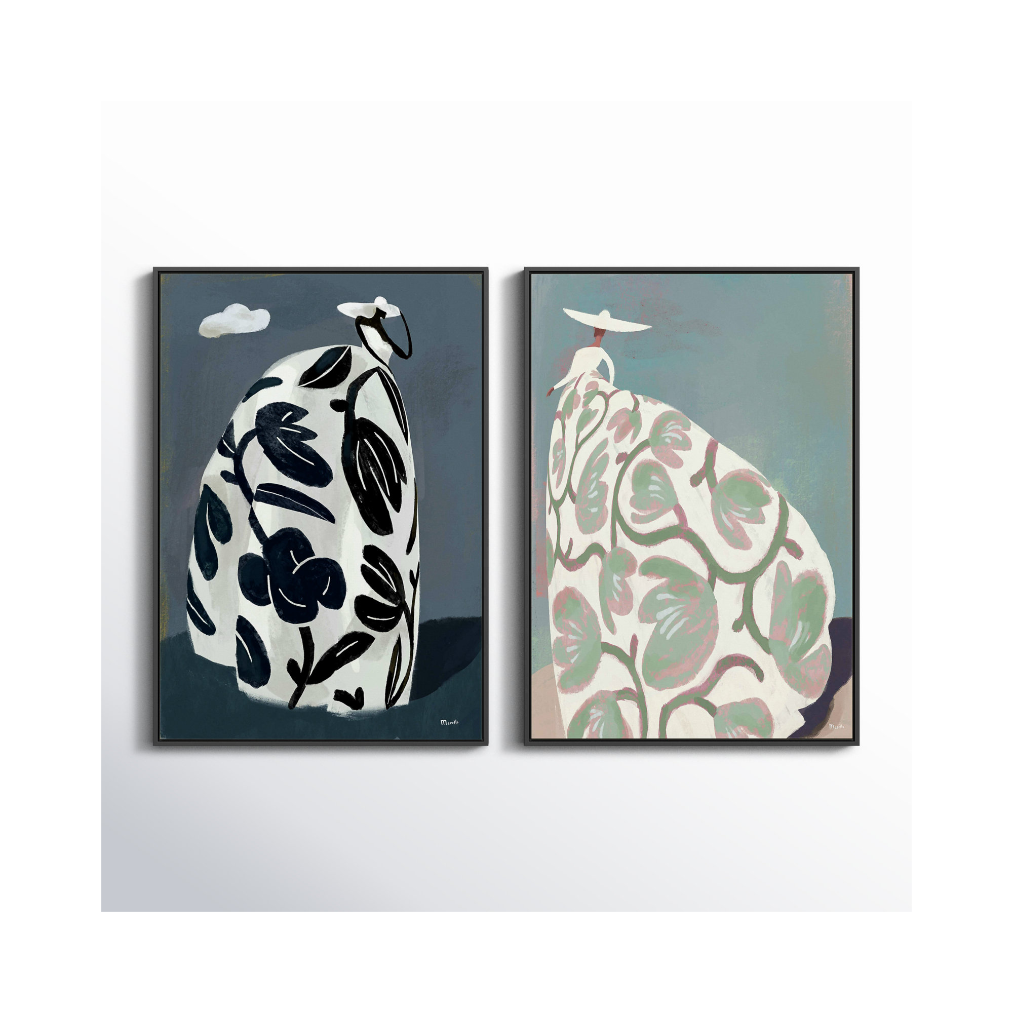 Storm & Beach Dresses by Marco Marella For Studio M, 25" H x 17.5" W, Black Canvas Framed