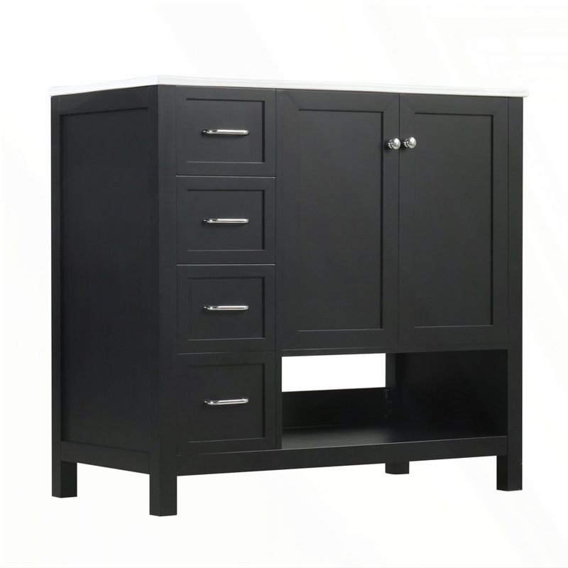 Meuble-lavabo 36 po avec comptoir d'évier, Noir, Argent argent