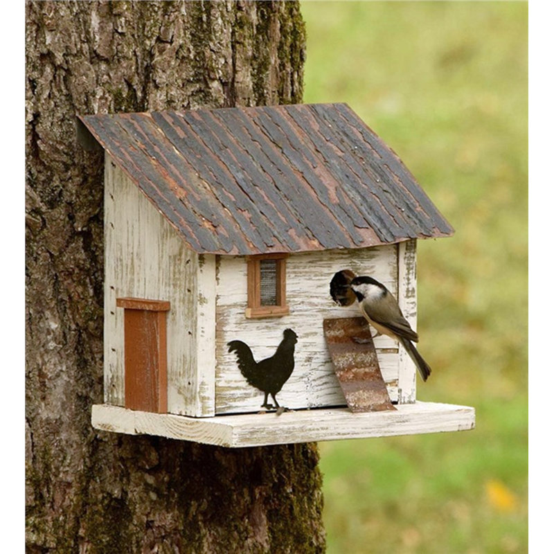 Rustic White Reclaimed Wood Chicken Coop Birdhouse