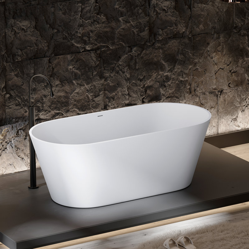 KAKUSIGA 55 inch freestanding solid surface soaking bathtub for bathroom