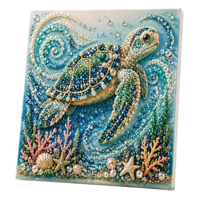 Trousse de décoration murale en verre avec cadre, motif tortue, crabe, poisson, vague, strass cristal, toile décorative, cadeau.