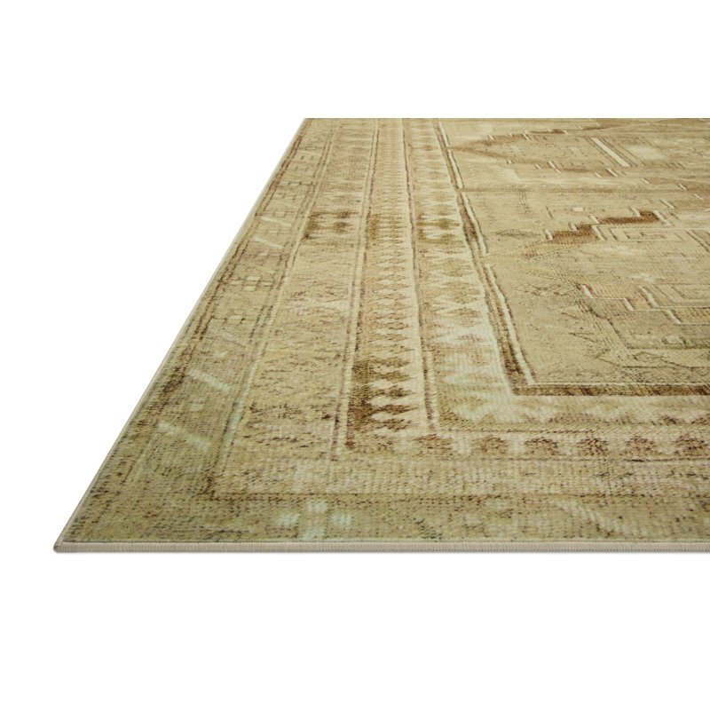 Khaki and Tobacco Rectangular Washable Synthetic Rug 8'6" x 11'6"
