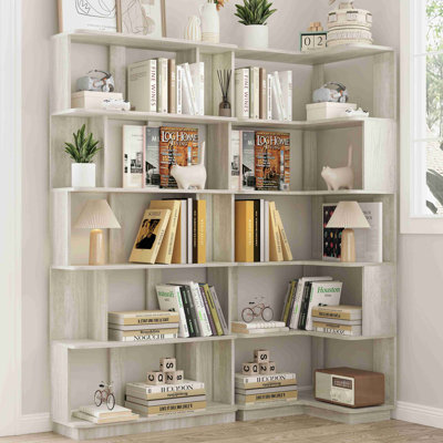 Set of 2 free combination bookcase space saving corner bookshelf 55cm plus 80cm length and other 4 colors for option, 2 bookcases group L shaped bookcase x 1 + I shaped bookcase x 1