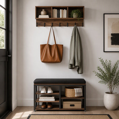 Porte-manteau 3 en 1 avec banc à chaussures et étagère, organisateur de porte d'entrée
