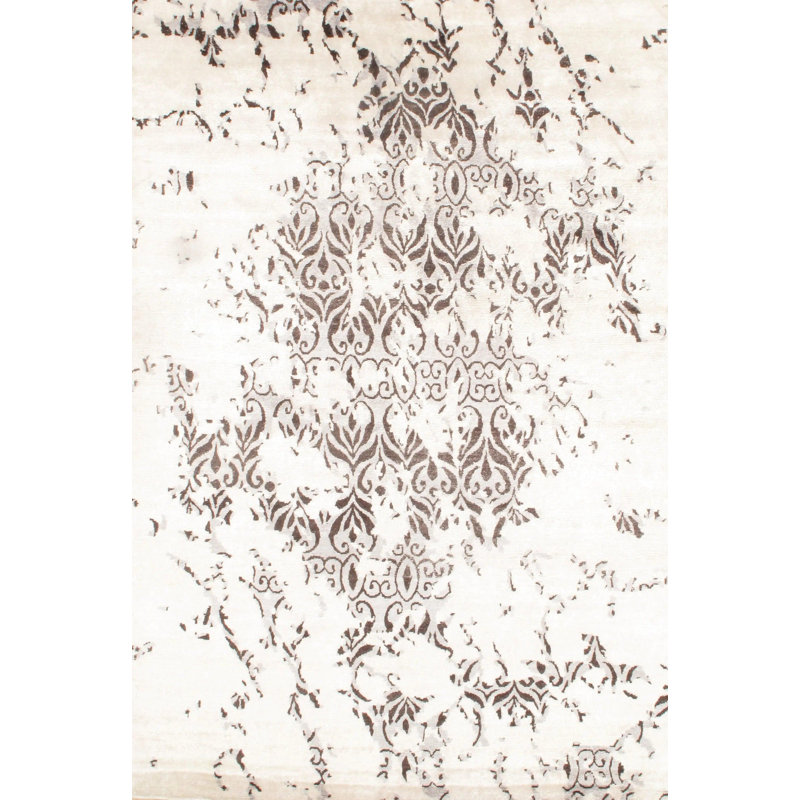 Tapis brun / crème en coton / laine sans motif uni fait à la main 9 pi 1 po x 6 pi 1 po