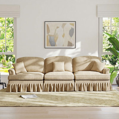 107.1''Mid-Century Chenille 3-Seater Sofa Couch with Ruffled Skirt