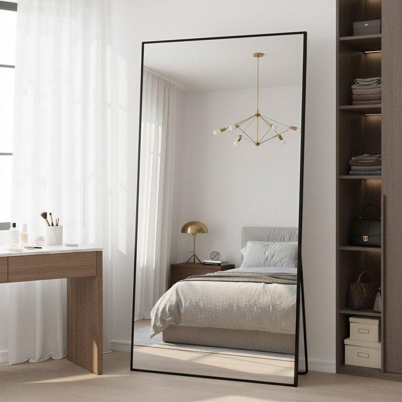 Miroir mural rectangulaire en aluminium avec support, 75 po x 36 po, Noir