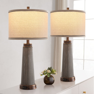 Alaric 26" Strip Glass Table Lamp Set With USB Ports